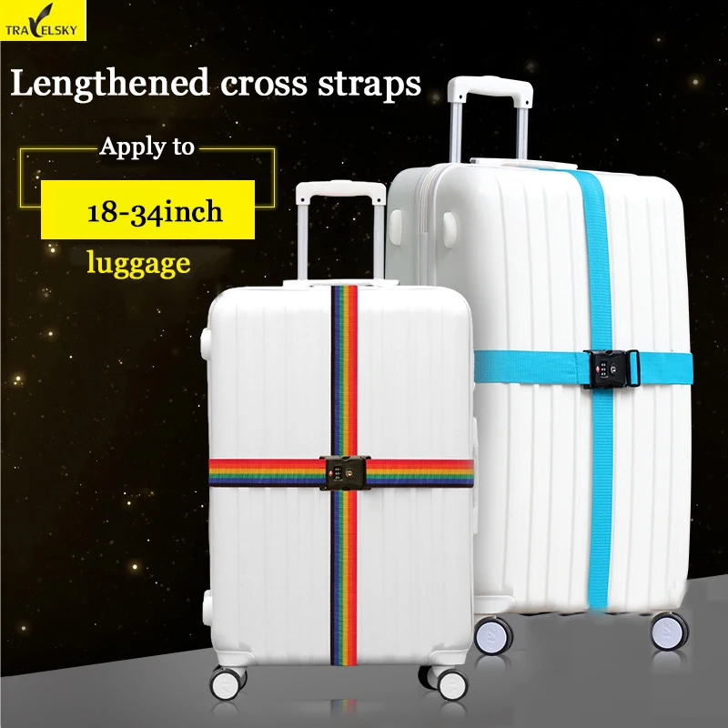 2pcs/set Travelsky New Travel cross straps Strong Nylon Belt size 18 to 34 inches suitcase TSA three layer password lock Strap 
