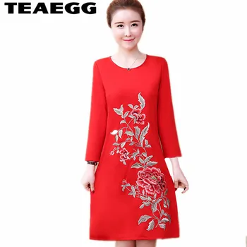 

TEAEGG Embroidery Long Sleeve Red Black Spring Dress Moda Mujer 2020 Plus Size Dresses For Women 4XL 5XL Elegant Dress Slim B4