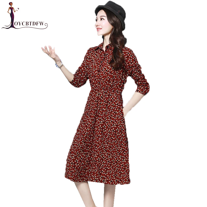 

Spring Women Cotton Print Dress 2018 New Women Fashion Long-sleeved Dress Mediun Long Loose Casual Printing was thin Dress No004