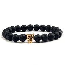 Серебряные золотые леопардовые браслеты для йоги Белый Черный камень из натуральной лавы матовые бусины браслет Будды для мужчин женщин Pulseras Hombre