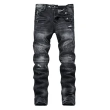 NEW Biker Men Jeans Ripped Slim Fit Hip Hop Denim Trousers Men`s Jeans High Quality Motorcycle Pants Punk Homme