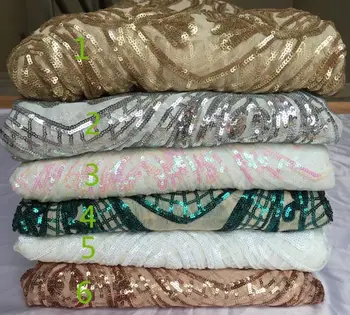

2018 African Tulle Lace Fabric African Lace Fabric With Gold Green White Silver Sequins lace material For Women Wedding Party