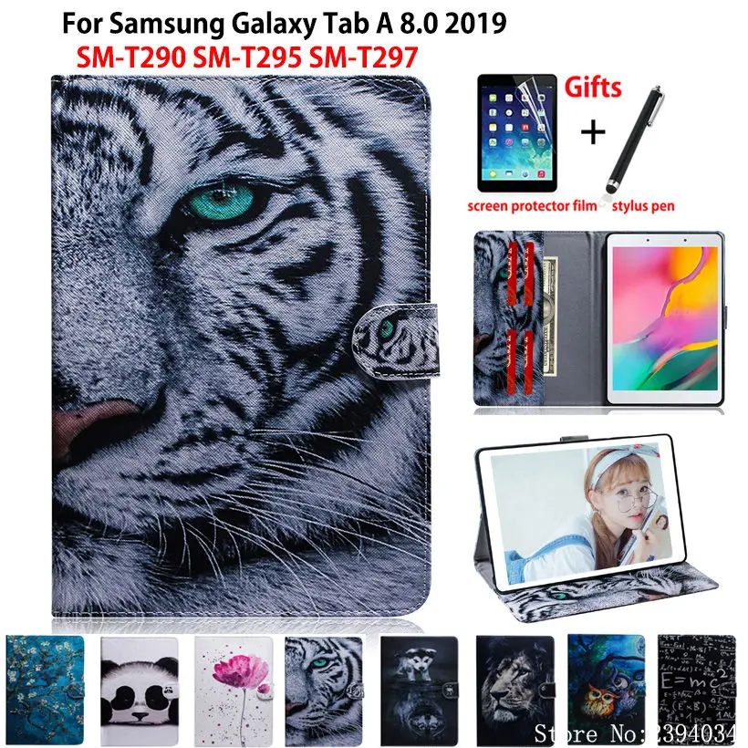 Чехол С Рисунком Тигра для Samsung Galaxy Tab A 8 0 2019 SM T290 T295 T297 чехол Funda Планшет Флип Стенд