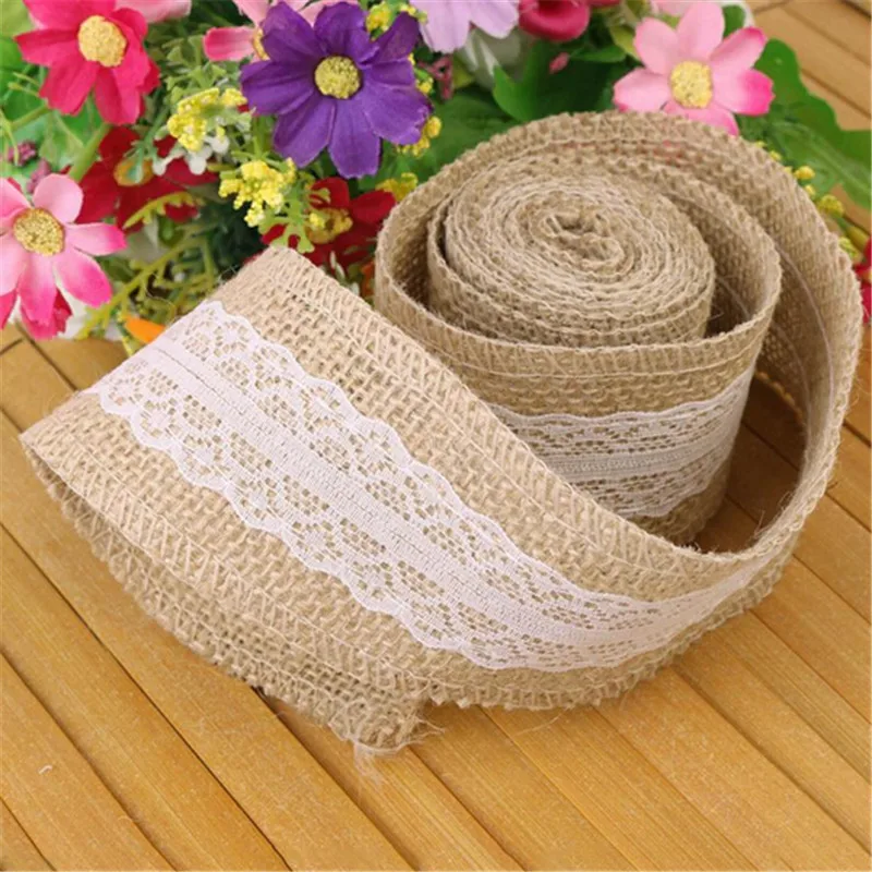 100*5cm Linen Lace with Natural Burlap Fabric Ribbon Rustic Home Wedding Decor Christmas Gift Wrap Packaging | Дом и сад