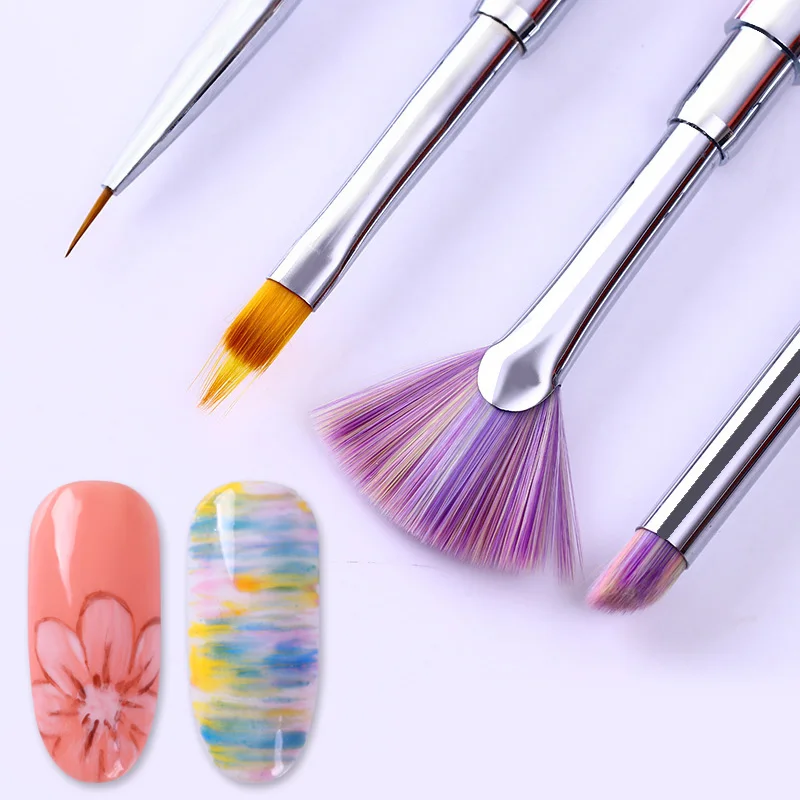

Mermaid Gradient Nail Brush Drawing Pen Fan Halo Pink Rhinestone Handle Manicure Nail Art Tool