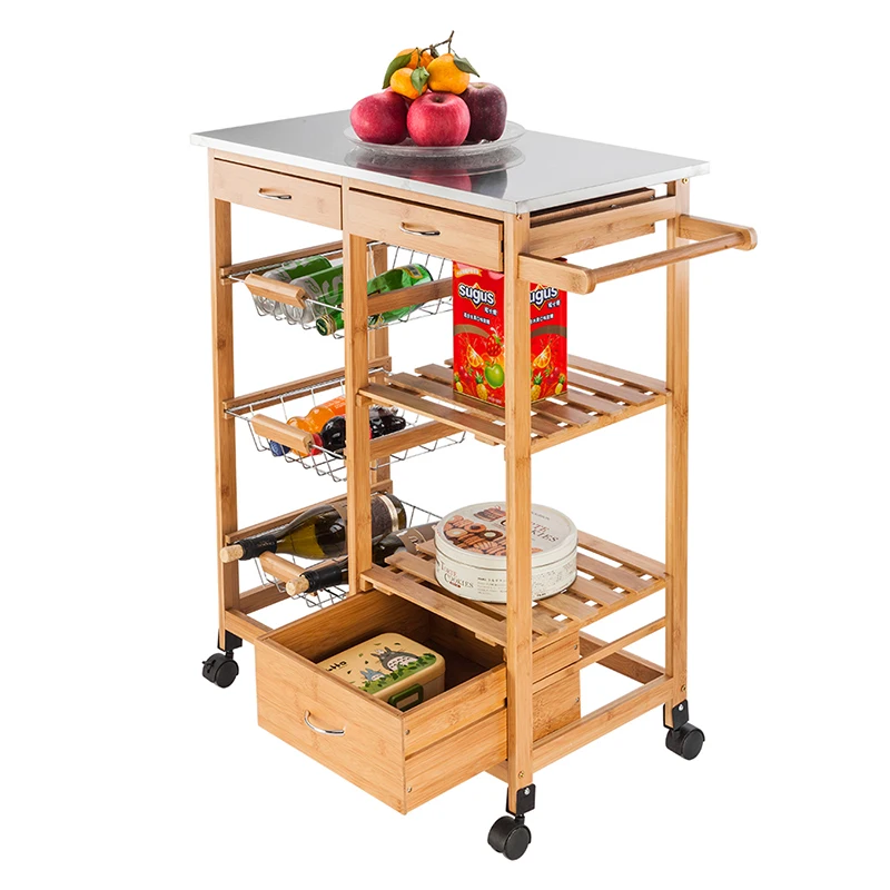 

Simple fashion Moveable Kitchen Cart with Stainless Steel Table Top Kitchen organize storage cabinet Home furniture