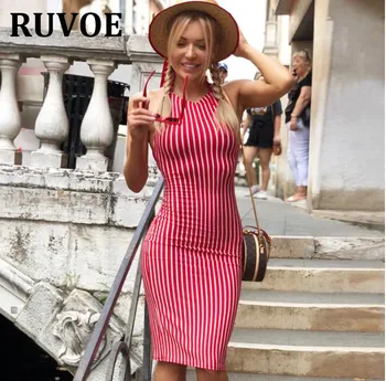 

Red Vacation Bohemian Beach Dress Backless Twist Back Cutout Striped O Neck Cami Dress Summer Women Sexy Backless Dresses YME-13