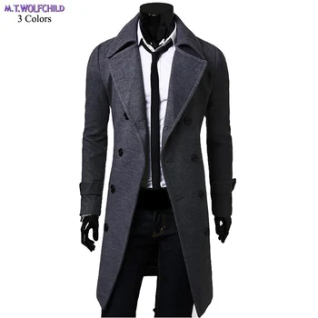 

Fashion 2018 Winter men's long style double breasted trench coats casual mens thick woolen outerwear Autumn mens clothing coats