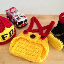 Вязаный детский комплект Пожарника детские шляпы и штаны и сапоги из трех предметов для новорожденных