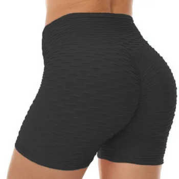 

Bubble elastic force Polyester high waist slim black basic women shorts perfprmance bottoming girl capris workout dance wear