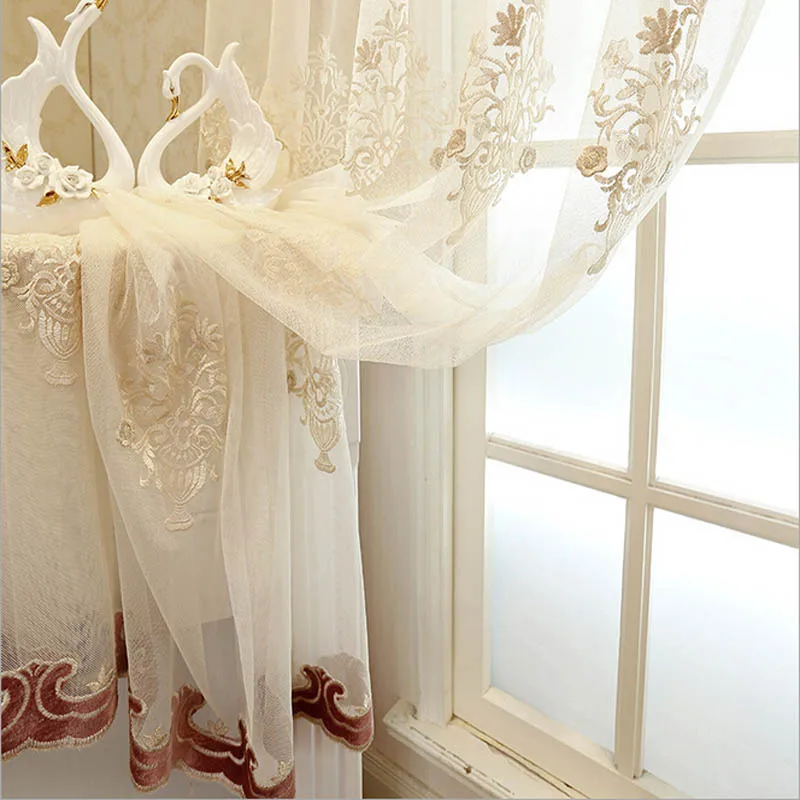 Chino clásico lujo Bordado flor amarillo rojo cortinas sala de la boda Artículos para las ventanas cortina Redes wp368c