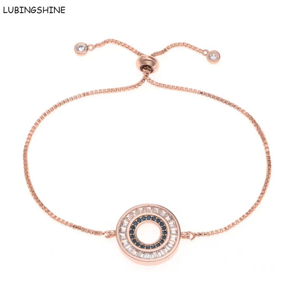 LUBINGSHINE медный регулируемый браслет Круглой Огранки AAA CZ камень розовое золото цвет слайд браслеты для женщин Рождественский подарок