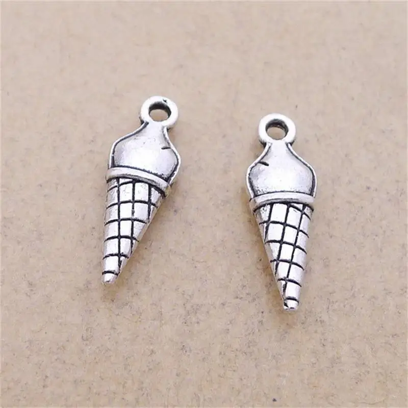 BULK 30 Zinc Alloy Ice Cream Charms Antique Silver Plated Handmade Jewelry Making 7*23mm 1.3gin
