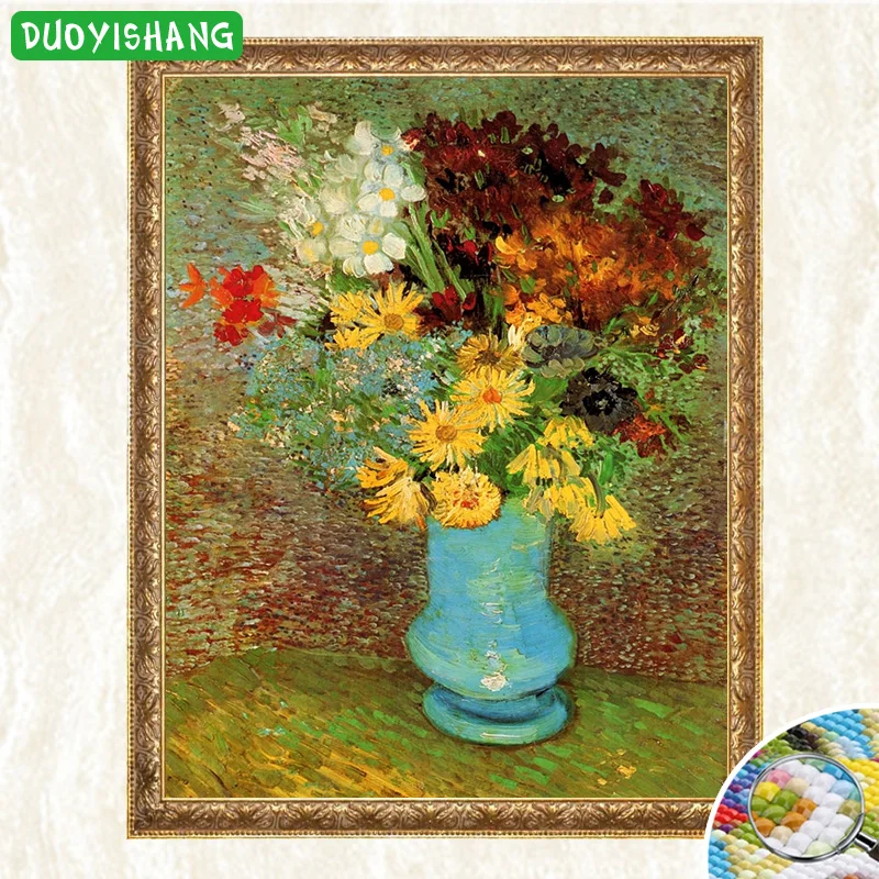 Vincent Van Gogh's Works Daisy and Anemone 5D DIY Алмазная картина полностью квадратная вышивка