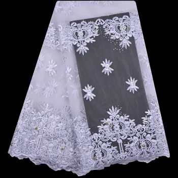 

2018 High Quality Rhinestones Embroidery Mesh Tulle Lace Fabric For Party Dress African French Net Lace Fabric A1297