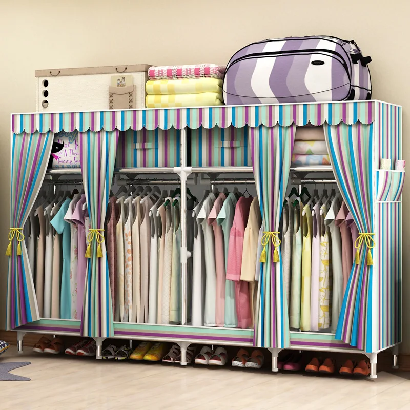

Two-person Wardrobe Portable Wardrobe Folding Wardrobe Zipper Easy To Install Dustproof and Moisture-proof Bedroom Furniture