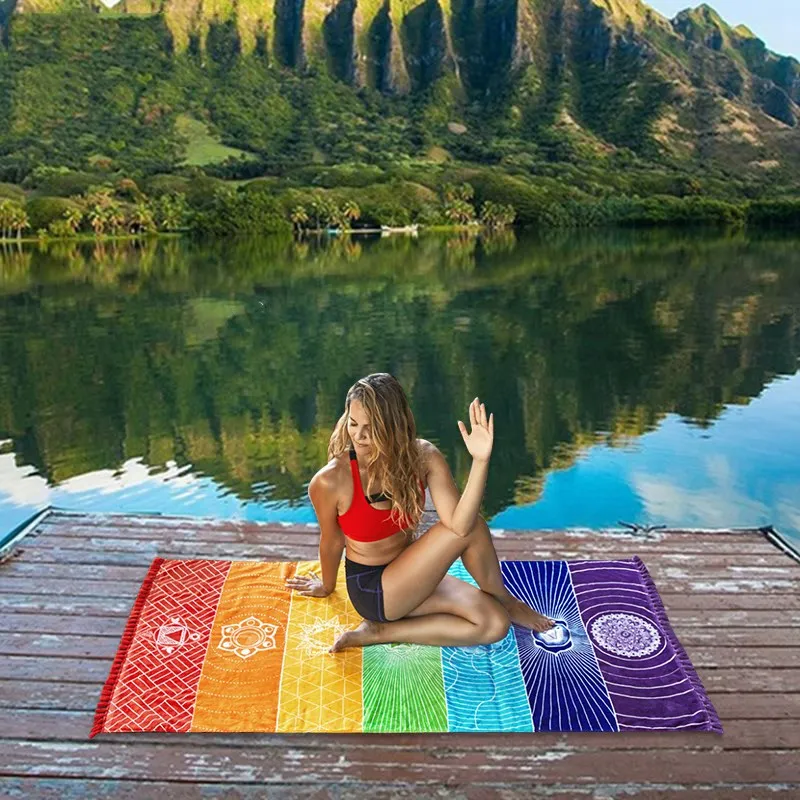 

New Rainbow Stripes Yoga Blankets Mandala Beach Towel Yoga Mat Bohemia Mandala Blanket Pilates Towel Wall Hanging Mat