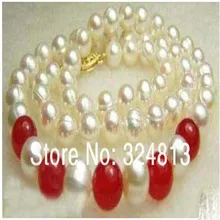 Новая женская Мода akoya 7-8 мм белый/красное жемчужное ожерелье AA29802