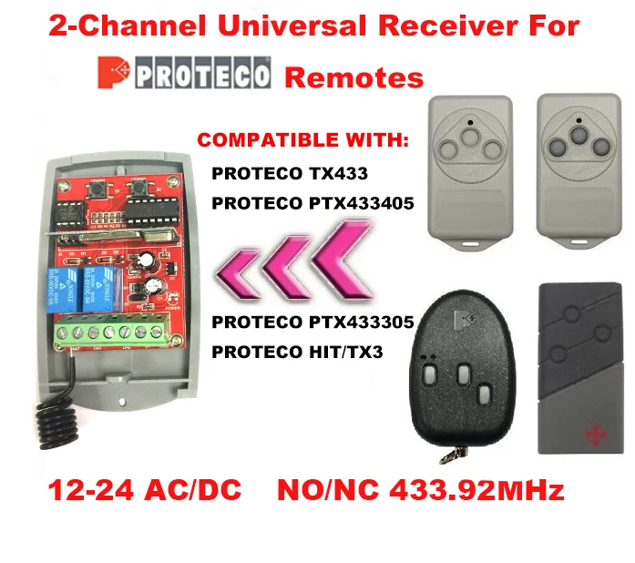 

PROTECO fixed code Gate Door opener Receiver 433.92MHz 12-24 AC/DC