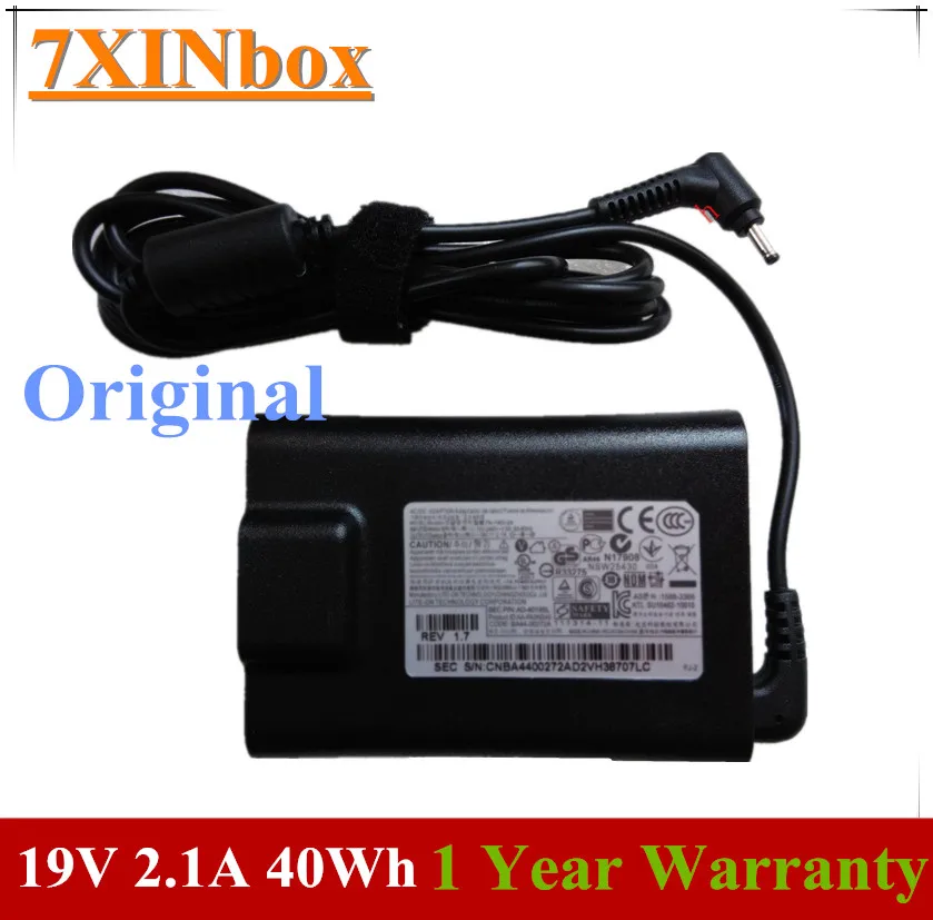 7XINbox 19V 2.1A 40wh Original Charger For Samsung Slim Cord ATIV Book 9 NP900X4C AD-4019SL PA-1400-24 AA-PA3NS40 Adapter | Компьютеры и