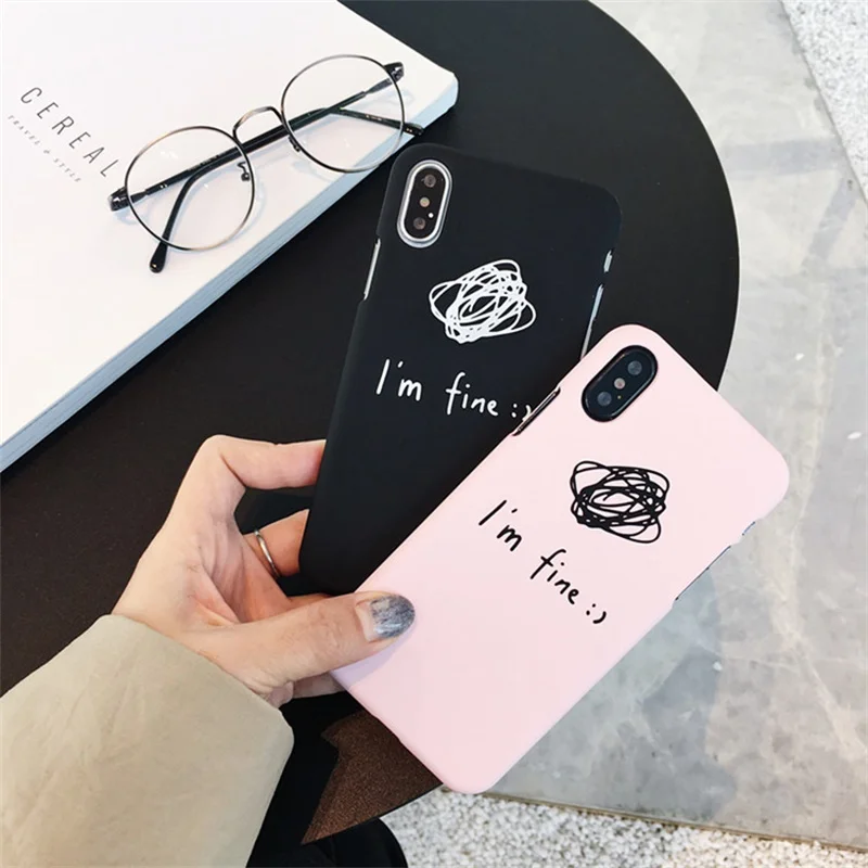 

Simple Phone Cases for iPhone X XR XS Max I'm Fine Word Pattern Slim Hard Covers for iPhone 6 6s 7 8 Plus Wholesale Retail