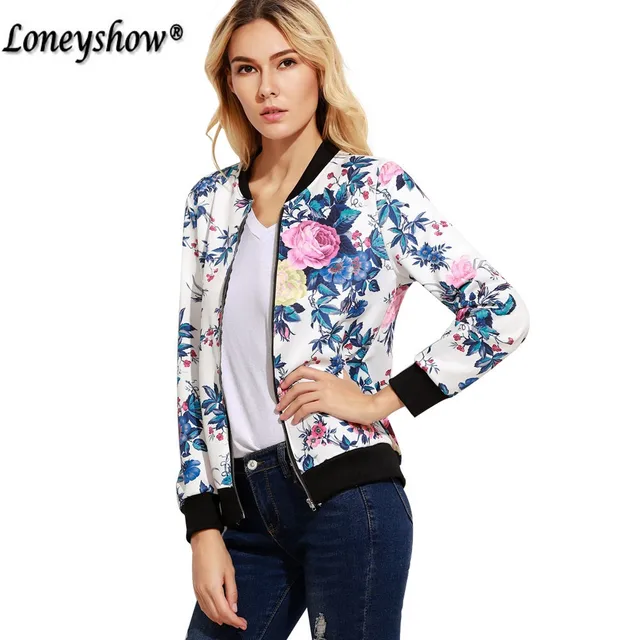 Floral Printed Women Jacket Long Sleeve Casual Zipper Jacket Coats 2017