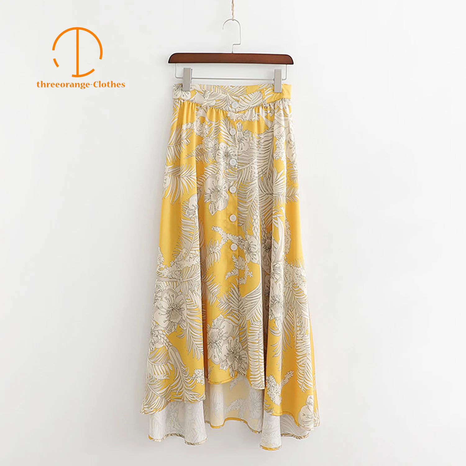 Новая летняя Женская атласная винтажная юбка с цветочным принтом и пуговицами спереди, дизайнерская Сексуальная Повседневная Свободная драпированная юбка средней длины с высоким разрезом для женщин