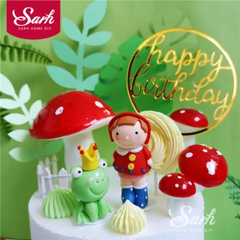 

Girl in Red Hat Crown Frog Prince Decoration for Children's Day Party Cake Topper Wedding Happy Birthday Supplies Lovely Gifts
