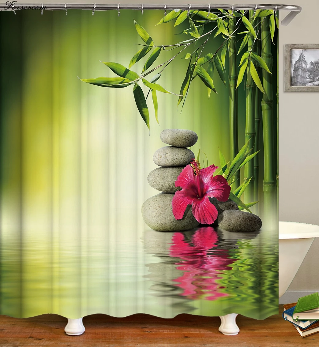 Дзен занавески для душа занавески для ванной комнаты домашний декор зеленый желтый дзен сад тема бамбук водонепроницаемый шоу занавески - Цвет: cx543
