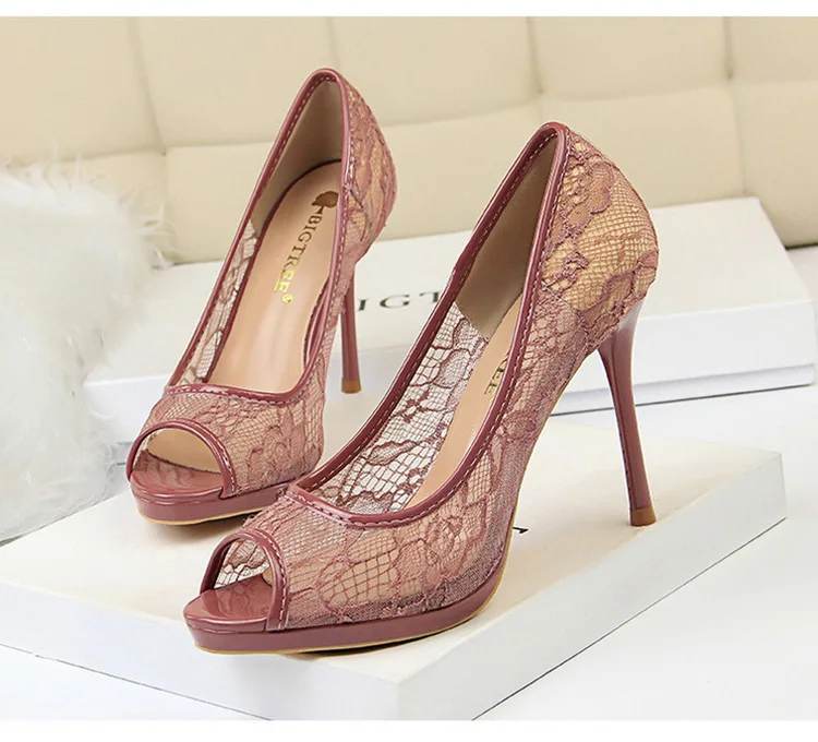 Scarpe donna/женские туфли-лодочки с открытым носком; туфли на платформе на высоком каблуке-шпильке; кружевные свадебные туфли; пикантные женские туфли для ночного клуба