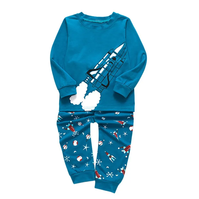 Toddler Kids Baby Boys Girls Rocket Cartoon Print Pajamas Sleepwear Tops Pants Outfits Set