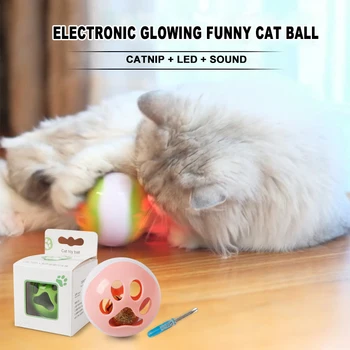 

Cat Toys with Catnip and Flash Light,Cat Ball Toy with Bell and Mice Sound,Electric Interactive Funny Chase Roller Kitten Catnip