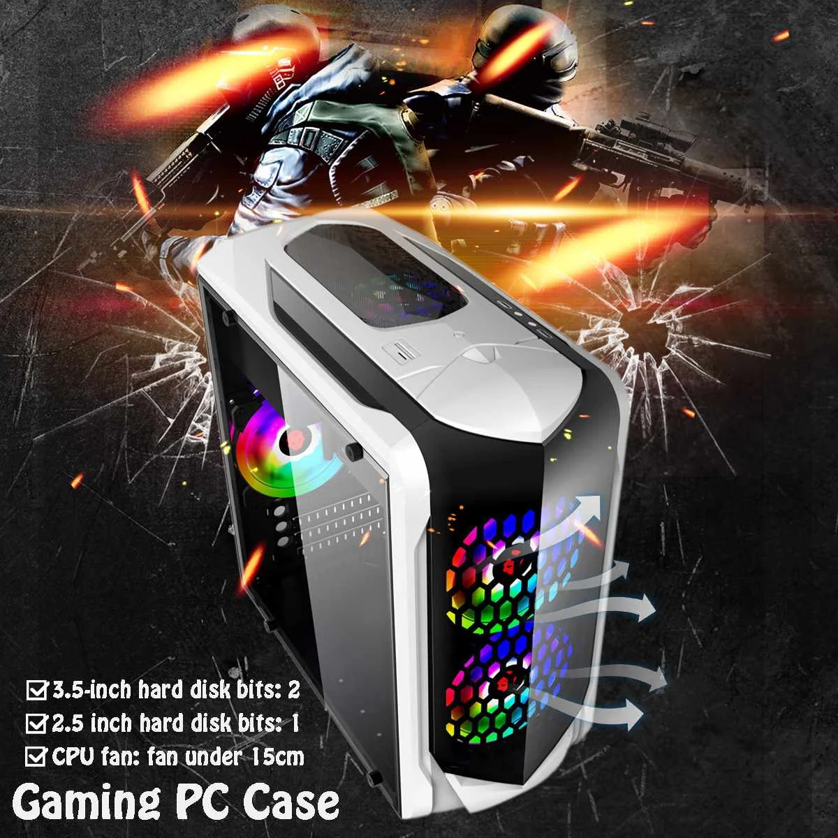 

LEORY 375X185X380mm Transparent Side Panel Micro ATX Desktop PC Computer PC Case Support 180mm Wide CPU Radiator