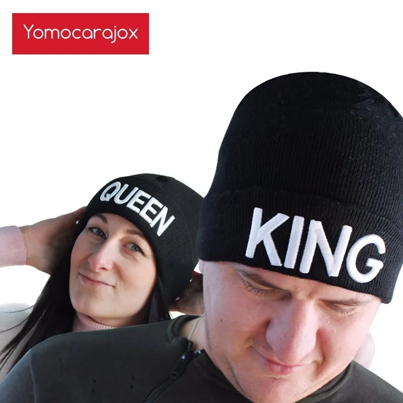 

New KING QUEEN Beanies Knit cap Couple Winter Caps Skullies Bonnet Winter Hats For Men Women Beanie Outdoor Ski Sports Warm Cap
