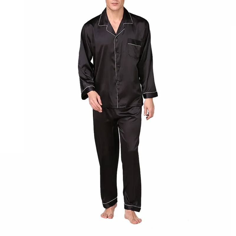 Горячая Распродажа, Мужской Шелковый пижамный комплект, мужские пижамы, шелковая пижама, Мужская Современная мягкая уютная атласная ночная рубашка, мужская одежда - Цвет: Black With Rope