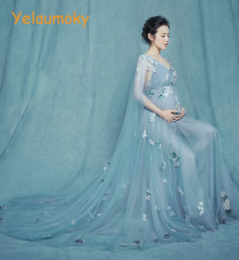 

pregnancy long flower dress for maternity photography props floral dress pregnancy summer beach dress lady's clothing[Yelaumoky]