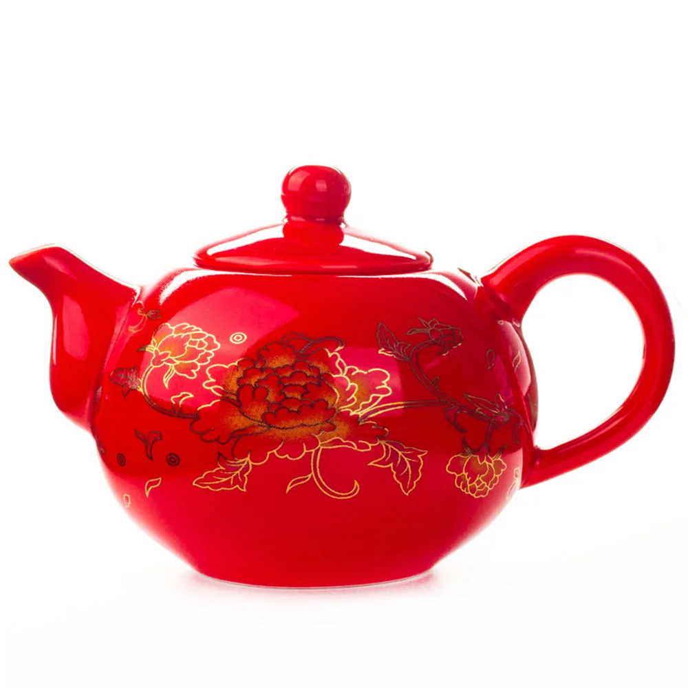 Chinese Teapot Porcelain Red wedding tea set Gifts Celebration