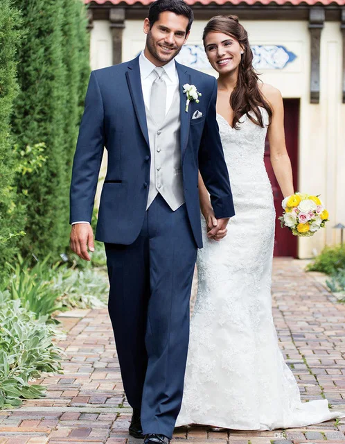 Azul Escuro e fresco Dos Homens Ternos Sob Medida 2017 do Melhor Homem Se Adapte Para O Casamento Festa À Noite Vestido de Desgaste do Trabalho Dos Homens (Jacket + Pants + Vest + Tie)