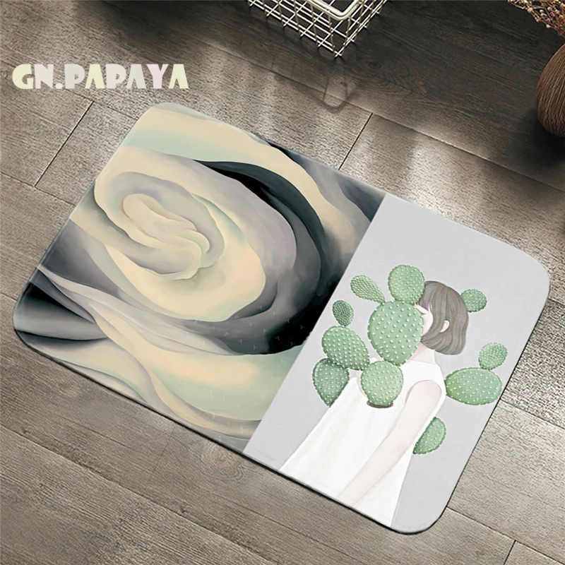 

Cactus girl Abstract Bathroom Floor Mats Toilet Rugs Nordic style Kitchen Area Rug Pads Absorbent Front Door hippies Matscarpet