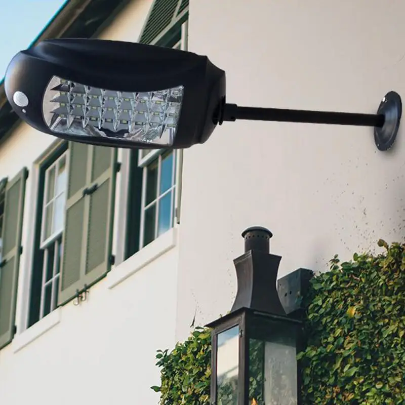 

Solar IP65 Waterproof LED Bright Light Wall Lamp Motion Sensor 3 Modes New Design With Iron Bracket Pole For Outdoor Lighting