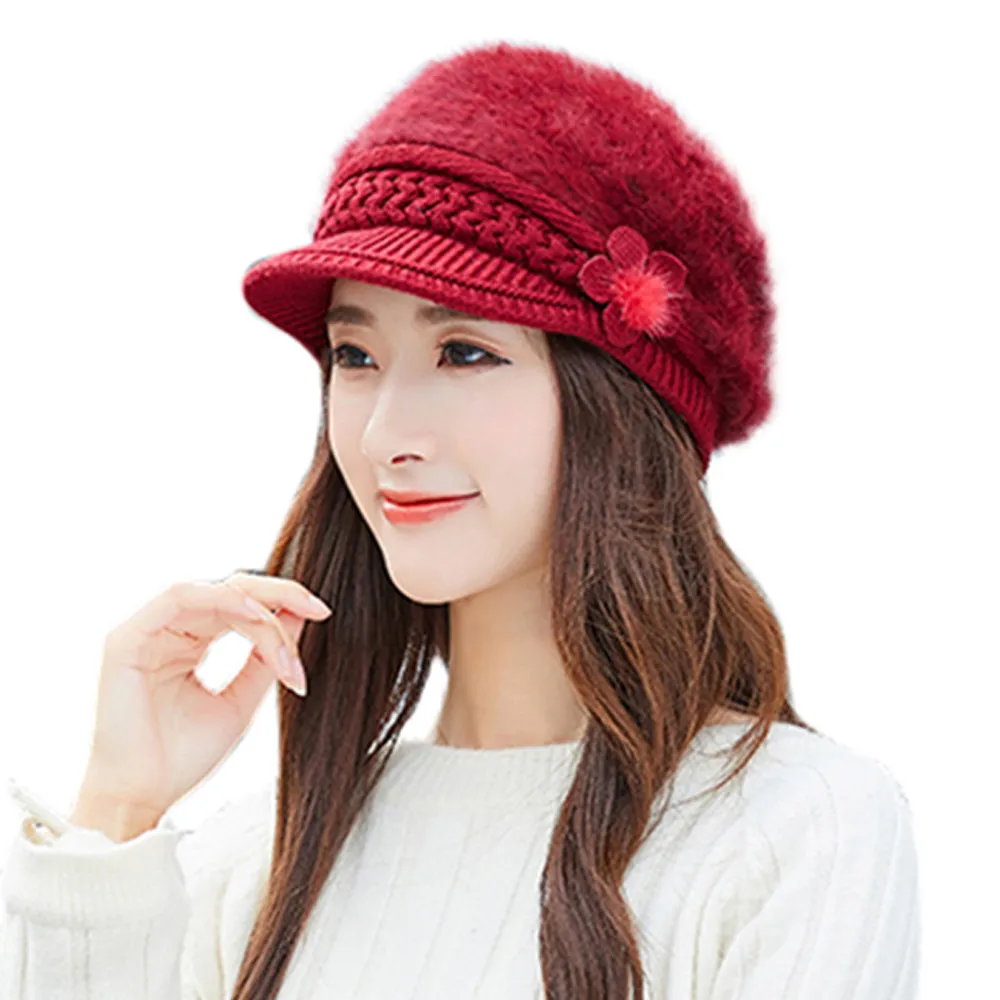 Горячая Женская зимняя теплая Цветочная кепка вязаная шапка берет мешок шапка Slouch Лыжная Шапка Mujer boina caliente# Y503