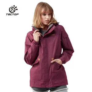 

Tectop women's Outdoor Long section Jackets waterproof windproof keep warm Breathable shell+Liner Two pieces hiking jackets