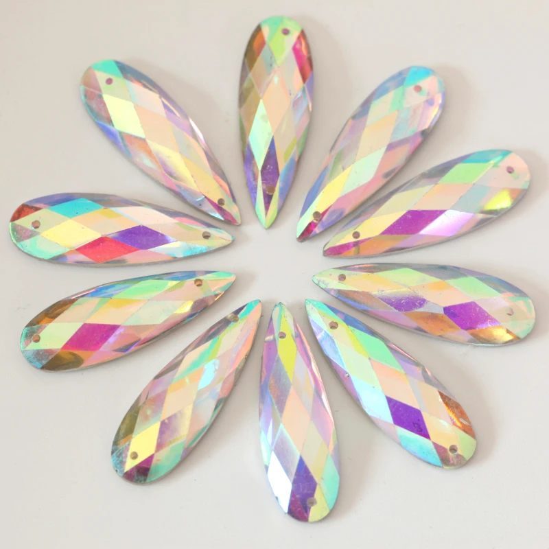 

50pcs 10x30mm Acrylic Teardrop Crystal AB Clear AB Sew On Rhinestones Flatback Resin Sew-On Rhinestone Dress Y2136