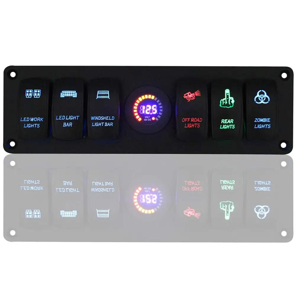 

New 6 Gang Rocker Switch Panel Circuit Breaker + LED Voltmeter RV Car Marine Boat VS998