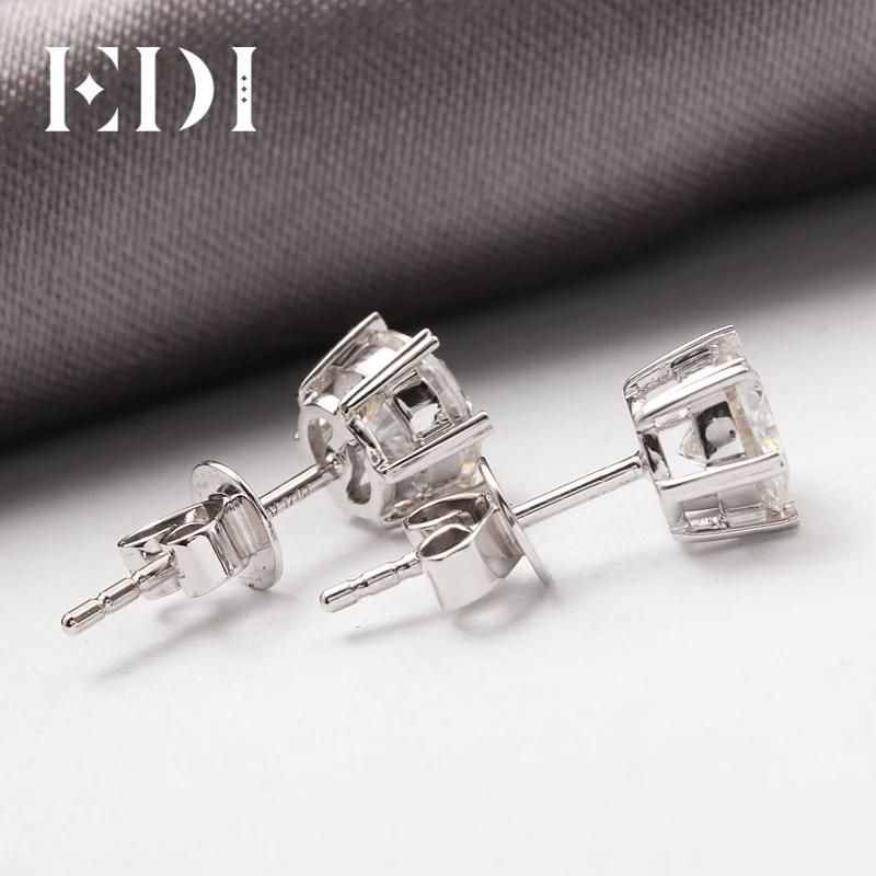 EDI Classic White Gold Stud Earrings Real 18k 1.2cttw Round Brilliant Solitaire Moissanite Earrings For Women Jewelry Gift