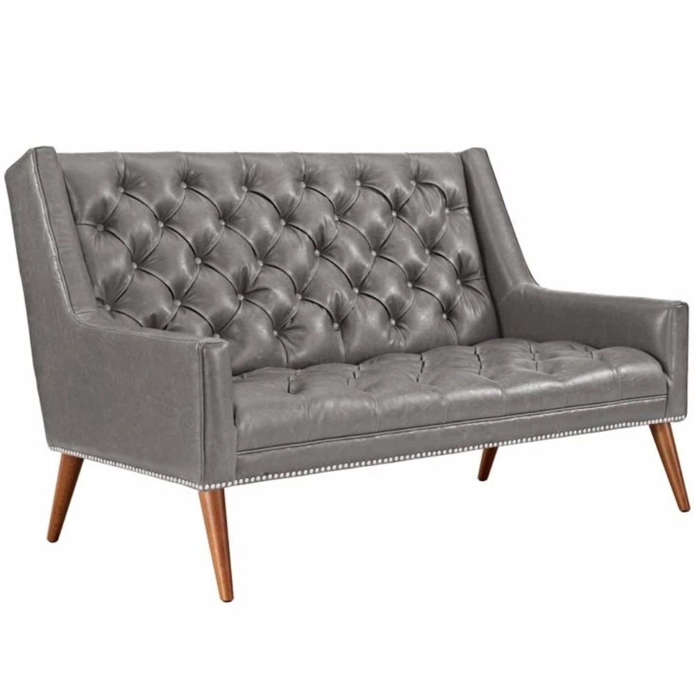 Peruse Upholstered Vinyl Loveseat, Gray