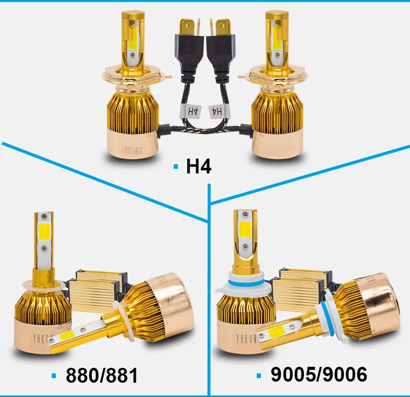 Yhkoms фар автомобиля H4 LED H7 светодиодные лампы 3000 К 6000 К H1 H3 H8 H11 9005 HB3 9006 HB4 880 881 H27 LED двойной Цвет цвет: желтый, белый свет