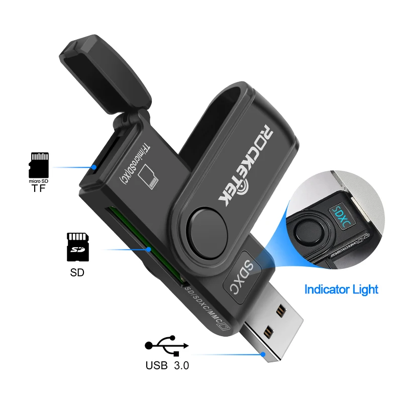 Rocketek считыватель карт памяти в одно и то же время с 2 картами usb 3,0 для чтения карт памяти адаптер кардридер для micro SD/TF microsd ридеры компьютер