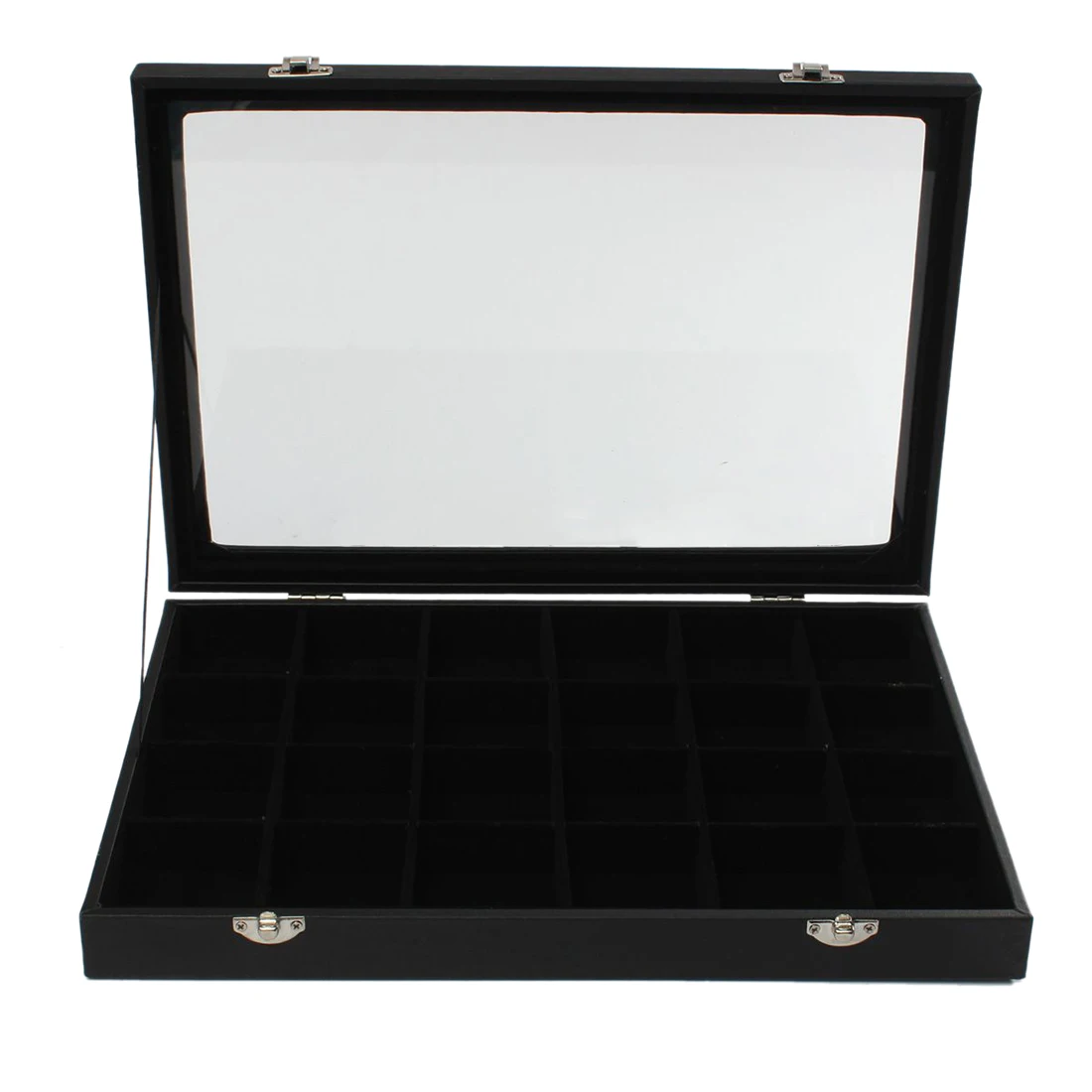 

24 Grids Glass Jewelery Earrings Tray Necklaces Bracelets Display Storage Box