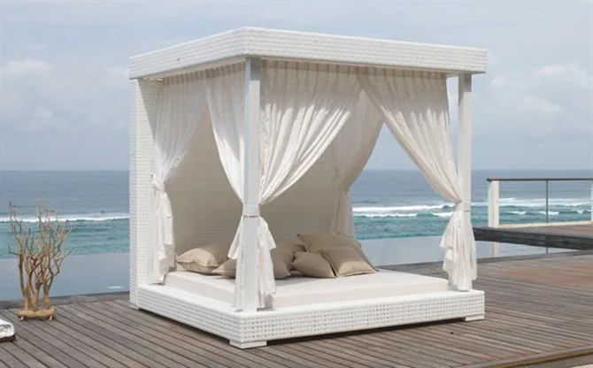 

European Couples Honey Moon Leisure Rattan Sun Lounger Square Bed